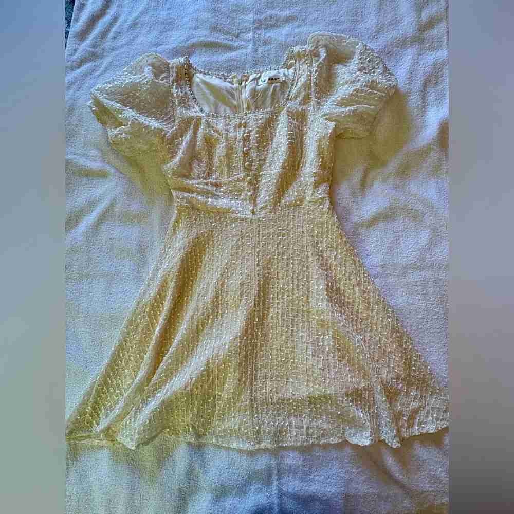 Cream Textured Puff Sleeve Dress